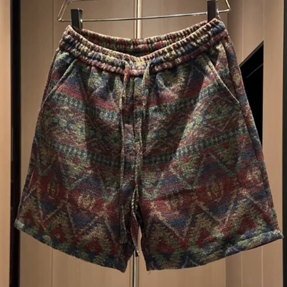 
National trend ethnic style retro plaid shorts men's summer new fashion brand sports five-point pants casual loose pants