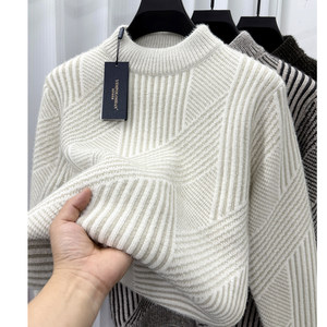 
Chenille half turtleneck sweater for men in winter thickened ferret velvet warm top pullover with knitted bottoming shirt
