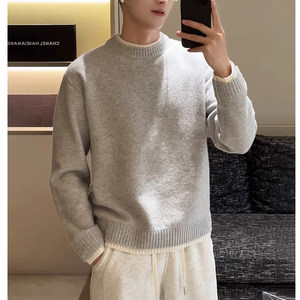 Merino sheep wool blended fake two-piece crew neck sweater men's wool sweater autumn and winter new style inner knitted sweater for men