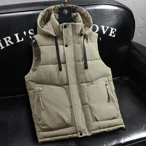 
Down cotton vest men's autumn and winter thickened warm vest student vest coat hooded trendy men's vest