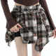 Irregular old plaid skirt female spring and autumn retro high -waisted high -waisted A -line skirt anti -light girl ins, hip skirt
