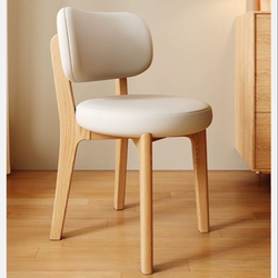 Solid Wood Dining Chair, Simple Home-Use Chair with Backrest, Dining Stool, Makeup Chair, Cream Style White Soft Seat, Light Luxury Solid Wood Chair