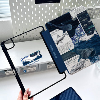 2024 new ipadpro protective cover acrylic air6 shell 11 with pen slot air7 flat plate 10 simple mini7 anti-fall 11 generation transparent three fold 2025 whale shark 720 rotating creativity