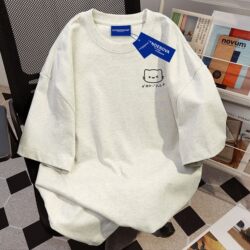 Pure Cotton Short-Sleeve T-Shirt for Women, Summer 2025, American Style, White and Gray, Simple Print, Slimming, High Street Top