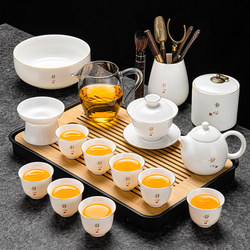 2026 New Dehua White Jade Porcelain Tea Set for Home Use, High-End Kung Fu Tea Brewing Teapot, Gaiwan, and Cup Complete Set