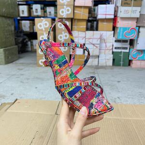 
Lady Shoes foreign trade original women's shoes new fashion square toe solid color with diamond stiletto heel one-word buckle fashion sandals