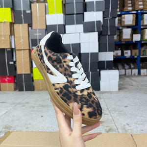 
Foreign trade original single women's shoes new fashion leopard print casual shoes lace-up round toe flat bottom versatile single shoes sports sneakers