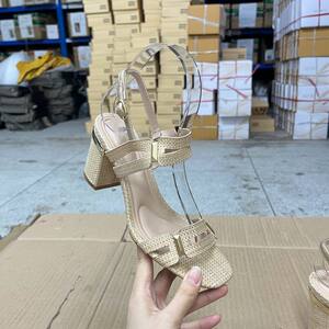 
Lady Shoes foreign trade original women's shoes fashion square toe solid color thick heel one-word buckle hollow commuter fashion sandals