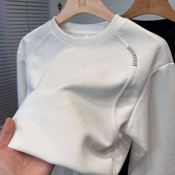 
White patchwork sweatshirt for men, autumn sports and leisure pullover, men's youth t-shirt, round neck, trendy inner wear