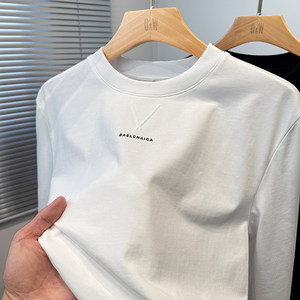 
High-end Xinjiang long velvet cotton white T-shirt men's long-sleeved spring new pure cotton base shirt men's round neck versatile pure color