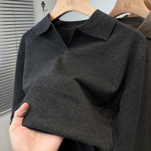 
Q/W seagull collar sweater men's thin autumn and winter knitted polo shirt for middle-aged and young people men's solid color inner wear