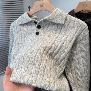 
Classic twist lapel sweater for men in autumn and winter thickened casual polo collar sweater men's pullover thick sweater