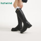 Hot air heighten knight boots 2024 autumn new women's versatile black French high boots retro brown boots