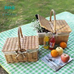 Outdoor Picnic Basket, Pastoral Wicker Hand Basket, Camping Photo Taking, Fruit Basket, Hand Basket, Gift Packaging, Blue Outing Basket