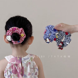 Children's Cute Kitty Fabric Cartoon Plaid Hair Tie Hair Accessory Baby Hair Band Rubber Band Headband