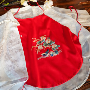 [Red Mandarin duck] Su-embroidered embroidered bellyband adult retro suspender pajamas suit ladies national style sexy underwear
