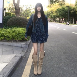 Gorgeous Blue Floral Dress for Women, 2026 New Early Spring French Style, Elegant Waist-Cinching Short Dress for Petite Figures