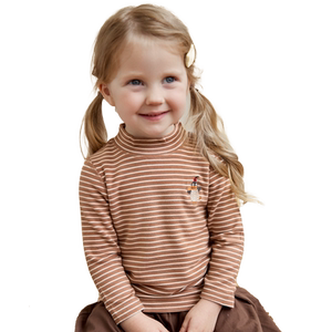 
Youying baby children's turtleneck bottoming shirt German velvet autumn and winter striped warm long-sleeved Tt-shirt for boys and girls inner top