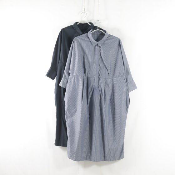 
Japanese single new style commuter all-match placket hidden button pullover high waist slim mid-length skirt women's fashion three-quarter sleeve dress