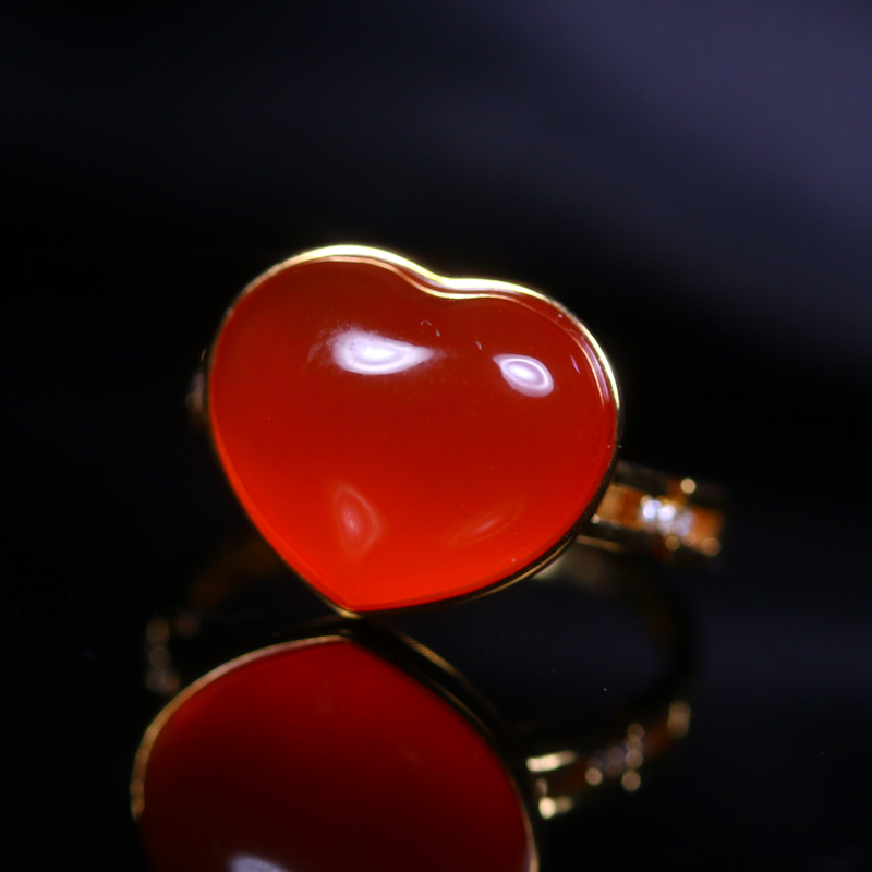 Baoshan South Red Agate Ice Red Egg Noodle Ring Heart Shaped Ring Love