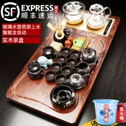 Kunde hộ gia đình hoàn toàn tự động đáy kính chứa đầy nước cảm ứng khay trà gỗ nguyên khối Bộ trà Kung Fu tất cả trong một bàn trà