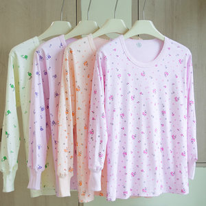 Middle-aged and elderly women's cotton underwear in spring, autumn and winter elderly women's pure cotton autumn clothes tops with low collars and thread underwear
