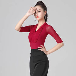 Latin Dance Tops for Women, Adult Mesh Dance Clothes, Ballroom Dance, Standard Dance, Modern Dance, Gymnastics Practice Clothes, One-Piece Dance Clothes