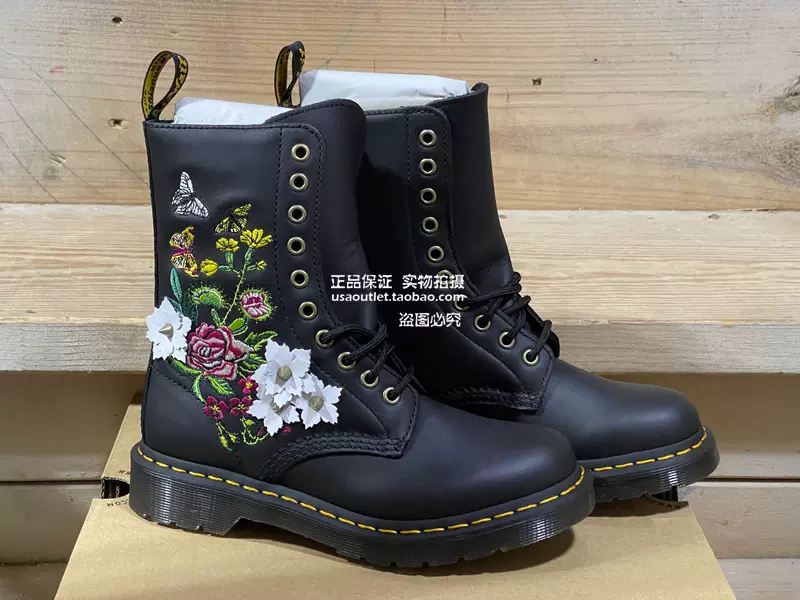 特价/美国代购Dr Martens 1490 Bloom 花卉刺绣软皮10孔马丁女靴