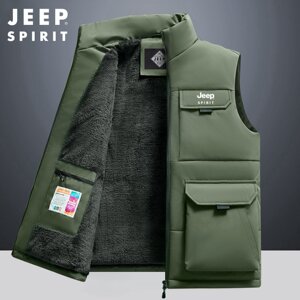 
Jeep plus velvet thickened vest for men in winter 2025 new outdoor workwear vest horse clip warm cotton vest
