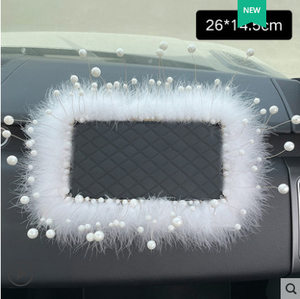 New car anti slip pad, long pearl crown plush pad, feather pad, interior decoration product, goddess car