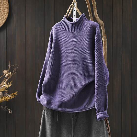 
Half turtleneck cotton sweater for women, loose and flesh-covering autumn and winter new casual all-match pullover without pilling bottoming sweater