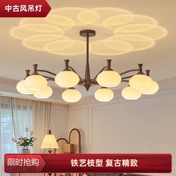 Gu Zhong's Antique-Style Living Room Chandelier, American Retro Song-Style Aesthetic Dining Room Iron Art Lighting, High-End Living Room Main Light