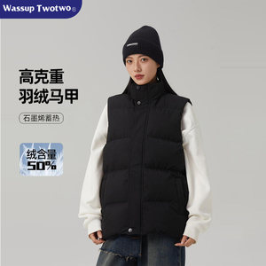
WASSUP TWO TWO Down Vest Men's and Women's Warm Couple Vest Jacket Solid Color Stand Collar Sleeveless Cotton Clothes