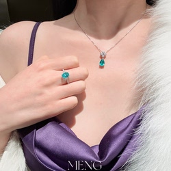 Meng Mermaid Tears Cultured Paraiba Water Drop Necklace 3Ct Neon Blue Pendant 925 Sterling Silver Platinum Plated