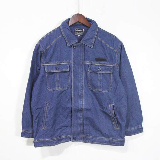 
Foreign trade Europe and America ~ spring and autumn men's denim jacket with multiple pockets, coarse cloth, wear-resistant short lapel work jacket