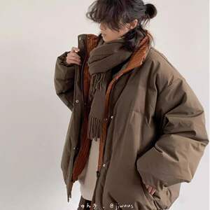 
Japanese Maillard double-sided stand-up collar thickened bread cotton coat for men and women winter loose couple workwear cotton coat jacket