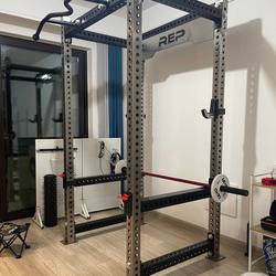 Rep1200 1200 Size Full-Frame Commercial Frame-Style Adjustable Squat Bench Press Rack Squat Rack in Black, White, and Red