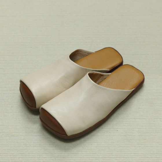 R1009-5 Flower vinelum vine squares casual Baotou casual flat bottom soft bottom soft bottom soft face leather women's slippers