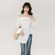 2025 summer Korean version of one-length neck temperament versatile white shirt waist-length slit design long-sleeved shirt top