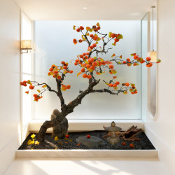Simulated Persimmon Tree Indoor Large Green Plant Living Room Hotel Restaurant Shopping Mall Window Decoration Simulated Green Plant Ornaments