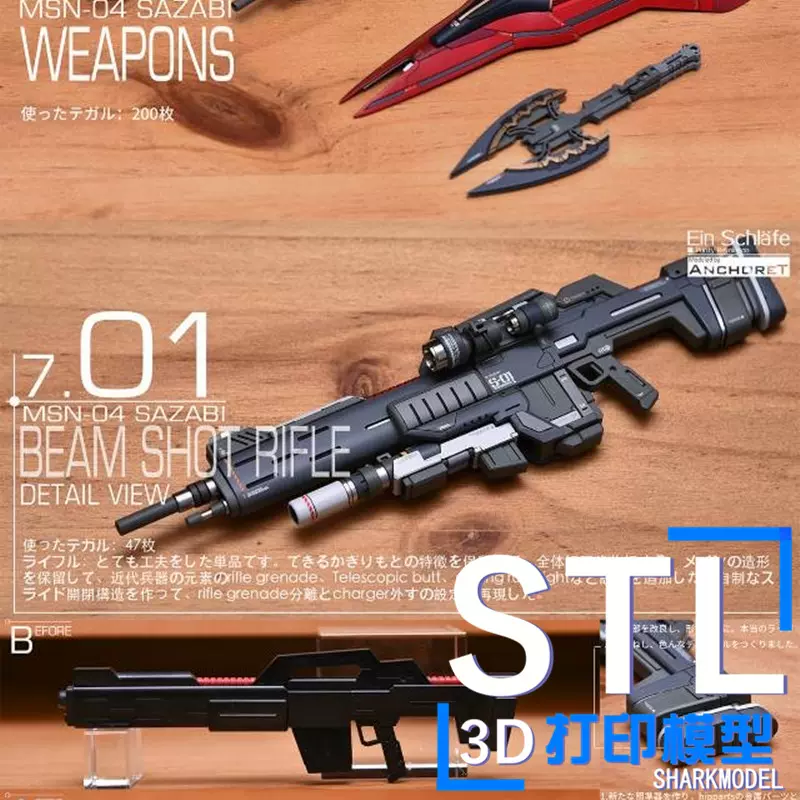 高达改件沙扎比光束枪枪械武器配件3d打印模型stl图纸