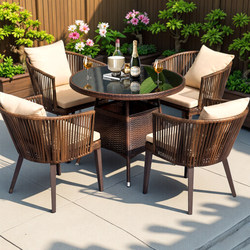Outdoor Courtyard Rattan Chair and Tea Table Set, Three-Piece Set for Outdoor Villa Garden Open-Air Balcony, Waterproof and Sun-Resistant