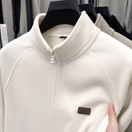 
Half zipper stand collar plus velvet thickened sweatshirt men's autumn and winter inner bottom shirt long-sleeved T-shirt warm top jacket