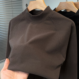 
Brushed Derong velvet bottoming shirt men's half turtleneck autumn and winter solid color versatile T-shirt men's long-sleeved mid-collar inner top
