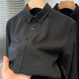 
Light luxury high-end grinding shirt for men, long sleeve solid color versatile modal cotton shirt for men, casual middle-aged