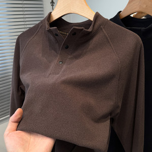 
Grinding velvet base shirt men's half turtleneck door buckle t-shirt men's long-sleeved autumn and winter youth underwear top