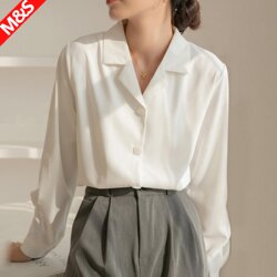 White Short-Sleeved Shirt for Women, Satin Professional Work Attire, Long-Sleeved White Formal Shirt, Interview Top, Spring
