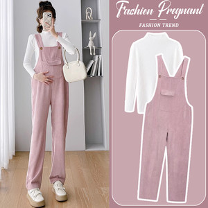 
Maternity suit 2026 new spring and autumn fashionable and fashionable loose belly-covering knitted top overalls two-piece set