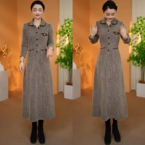
2025 new autumn thickened snowflake velvet warm and slimming lapel high waist dress high-end temperament flesh-covering long skirt