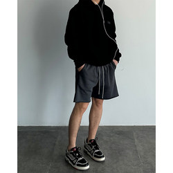 American style front and back stitching raw edge knitted sports shorts for men